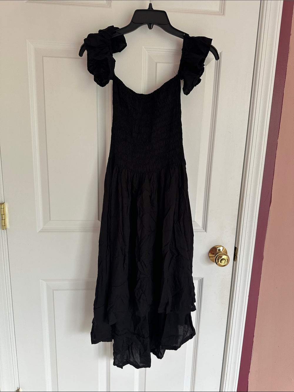 Black Ruffled Strap Midi Dress